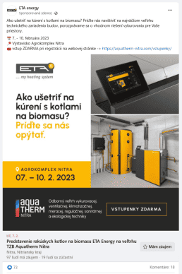 Facebook reklama na event - etaenergy.eu